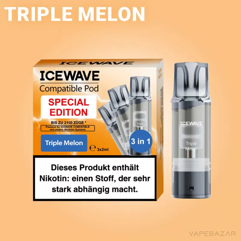 ICEWAVE Pod – Triple Melon – 3er Pack - ICEWAVE / Wassermelone / Cantaloupe / Honigmelone / Glycerin / Propylenglykol / Aromastoffe / 20mg/ml - Image 2