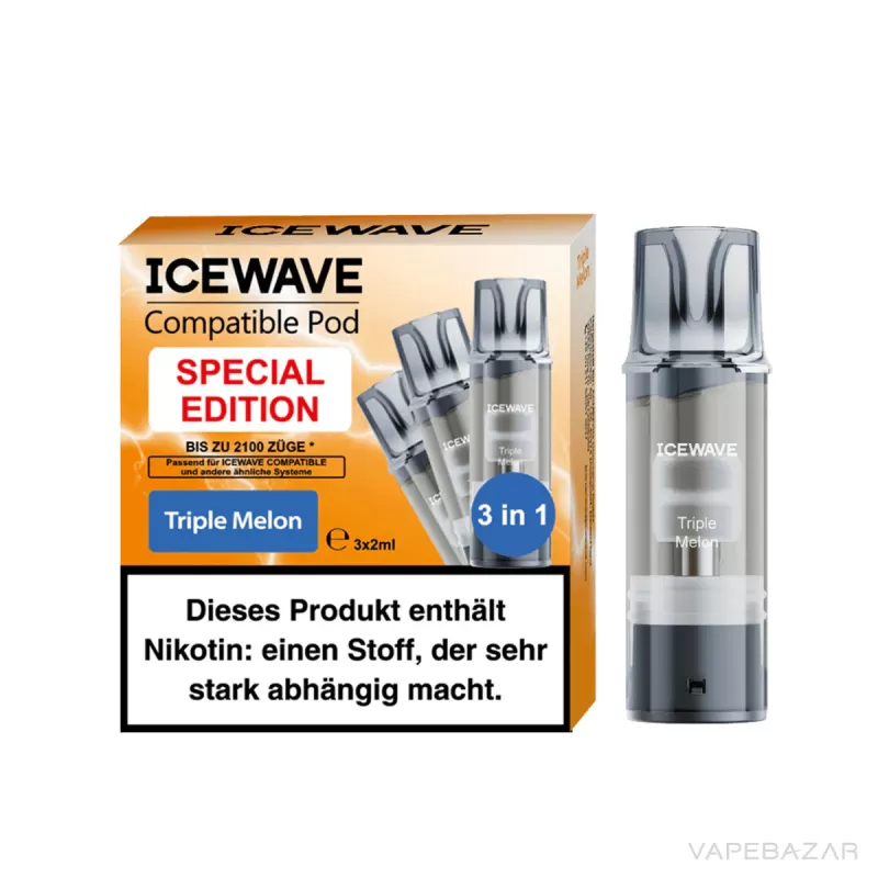 ICEWAVE Pod – Triple Melon – 3er Pack - ICEWAVE / Wassermelone / Cantaloupe / Honigmelone / Glycerin / Propylenglykol / Aromastoffe / 20mg/ml - Image 3