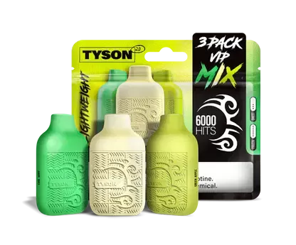 Tyson 2.0 Lightweight Disposable Vape 6000 Puffs 50mg (12mL 3-Pack) - Cool Mint, Frozen Banana, Green Apple, Frozen Mango, Frozen Grape, Frozen Banana (748661)