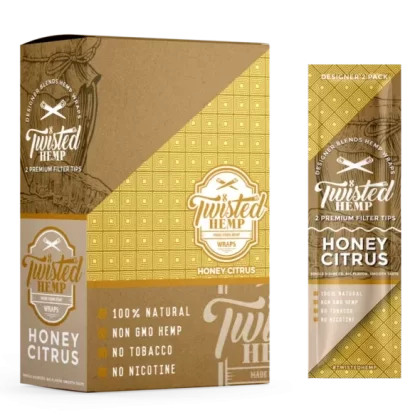 Twisted Hemp™ | Hemp Blunt Wraps w/ Tips | 100mm – Honey Citrus – 15 Count