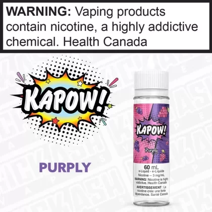 Purply by Kapow - Strength#3 mg/mL 60mL ONTARIO EXCISE STAMP>12 mg/mL 60mL ON>6 mg/mL 60mL ONTARIO EXCISE STAMP