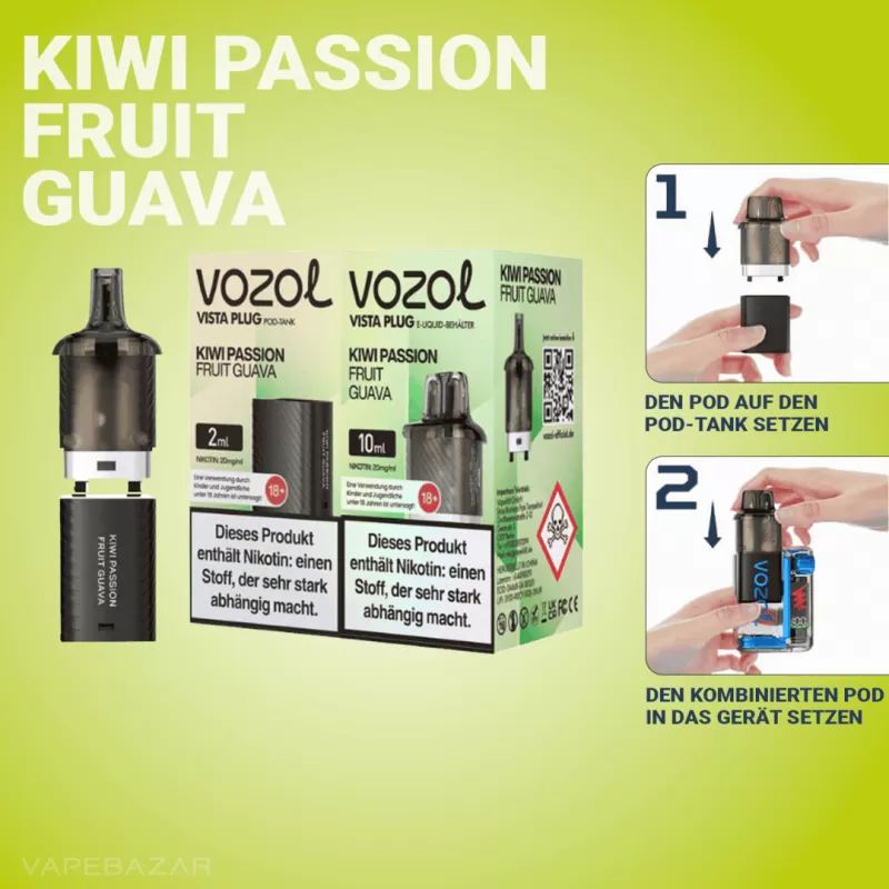 Vozol Vista Plug – Kiwi Passion Fruit Guava Starter Kit - Pod Kit; La Fume; 2ml + 10ml - Image 2