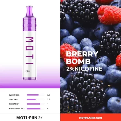 MOTI PIIN 2 PLUS Disposable Vape 2000 Puffs - Flavor#Berry Bomb>Chill Apple>Cool Mint>Creamy Strawberry>Lime Grape>Mango Storm>o.m.g>Rainbow Fizz>Zesty Grapefruit>Lush Ice2%>5%