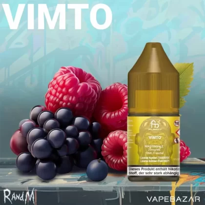 RandM Tornado Liquid – Vimto – 20mg/ml Nikotin - Propylenglykol / pflanzliches Glycerin / Aromastoffe / Nikotin / demineralisiertes Wasser / 20 mg/ml / Schwarze Johannisbeere / Traube / Himbeere