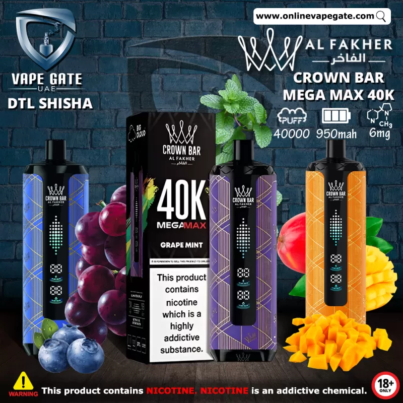 Al Fakher - Crown Bar Mega Max 40K Disposable Vape (40,000 Puffs) - Berry Ice / 6 mg