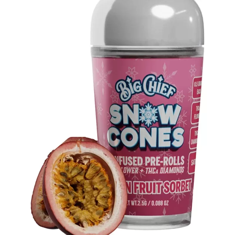 Passion Fruit Sorbet Big Chief Snow Cones Infused Pre-Rolls THCa Flower+THC-A Diamonds 2.5G