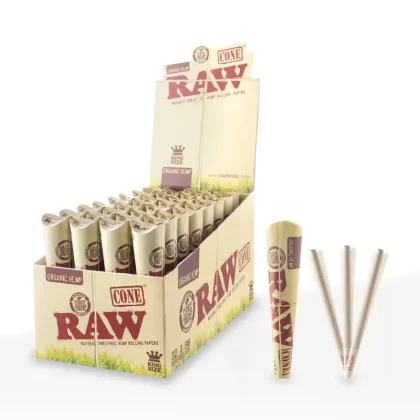 Raw® | Organic Pre-Rolled Cones King Size | 109mm – Unbleached – 32 Pack