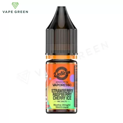 Strawberry Raspberry Cherry Ice Nic Salt E-Liquid by Deliciu V2