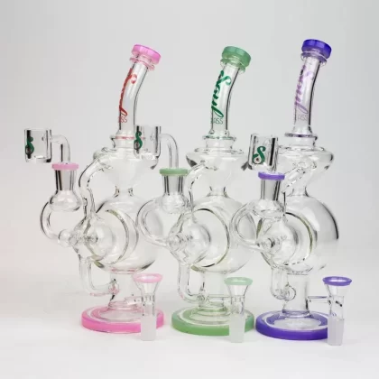 SOUL Glass 2-in-1 Recycler Bong – 9 Inches - Option1#Green C>Pink>Purple
