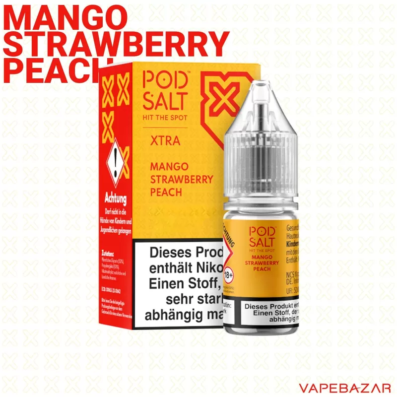 Pod Salt X Nikotinsalz Liquid – Mango Strawberry Peach - Vapebazar - Image 2