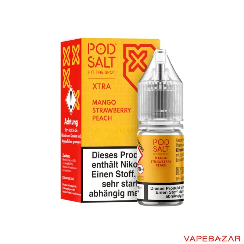 Pod Salt X Nikotinsalz Liquid – Mango Strawberry Peach - Vapebazar - Image 3