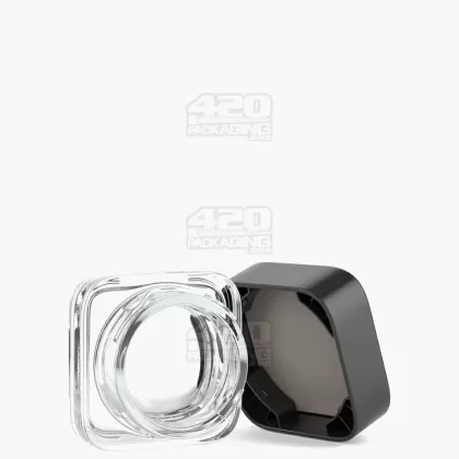 Child Resistant | Qube Clear Glass Concentrate Jar w/ Black Cap | 32mm – 5mL – 250 Count