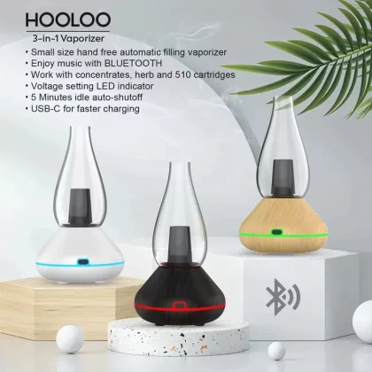 Original Hooloo 3-and-1 Vaporizer Automatic Filling eRig with Bluetooth Speaker Work with Concentrates, Herb and 510 Cartridges ( )