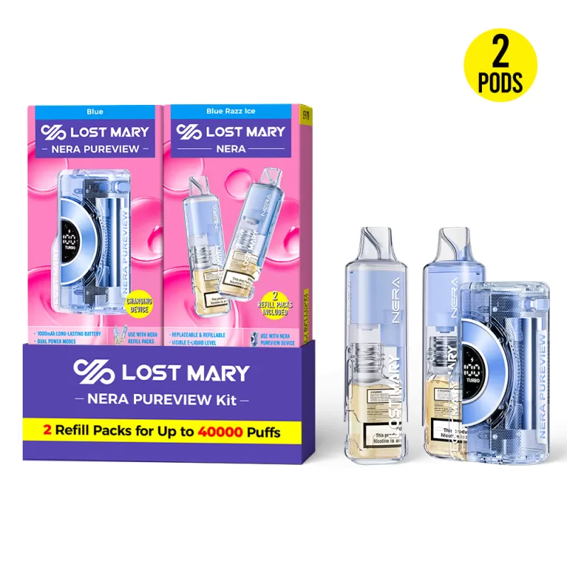 Lost Mary NERA PUREVIEW 40K Disposable KIT - 40,000 Puffs - Blue Razz Ice | Blue - Image 2
