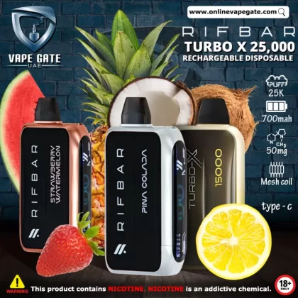 Rifbar Turbo X Rechargeable Disposable Vape (25,000 Puffs) - 50 mg / Blueberry Bliss Burst
