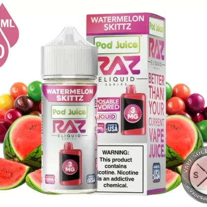 Watermelon Skittz Pod Juice x RAZ 100ml - Vape Product, Vape Product