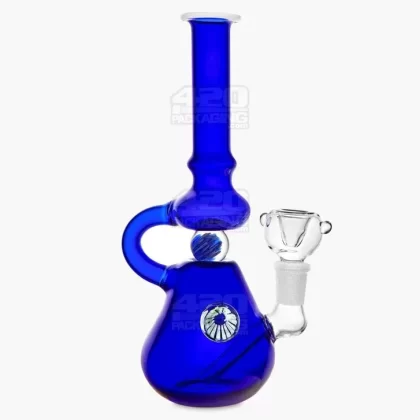 U-Neck Diffused Perc Glass Beaker Water Pipe w/ Rotating Implosion Marble | 8in Tall – 14mm Bowl – Blue
