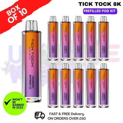 Strawberry Raspberry ICE Tick Tock Magic 8000 8K Box Of 10