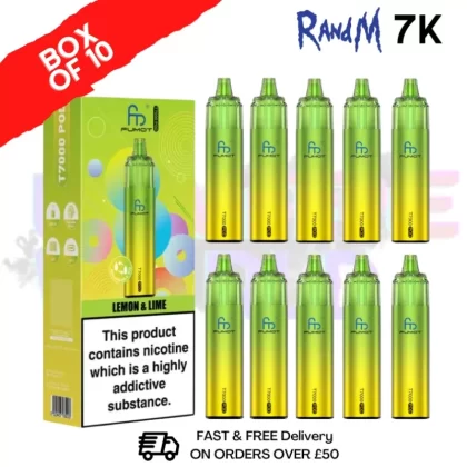 Lemon and Lime RandM 7000 Puff T7000 Box Of 10