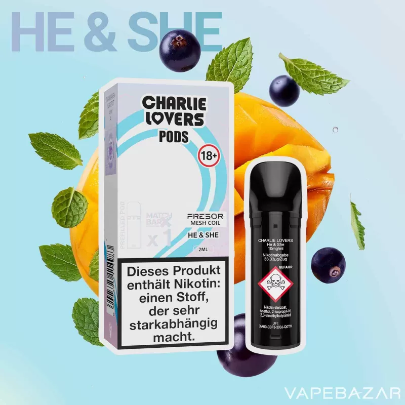 Charlie Lovers Pods – He & She (1er Pack) - 10mg/ml, 20mg/ml; Vape Product