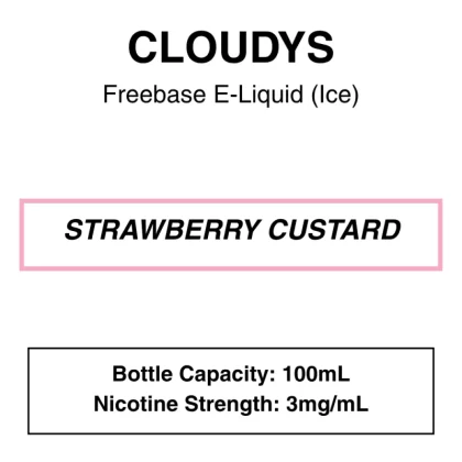 Strawberry Custard – Cloudys Premium E- Liquid Freebase – 100mL - Vape Product, Vape Product