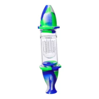 Silicone Perc Nector Collectar – 8in - Color#Green/Blue>Rasta
