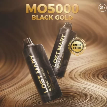 Lost Mary MO5000 Black & Gold Limited Edition Disposable Device – 5000 Puffs - Iced Peach Colada