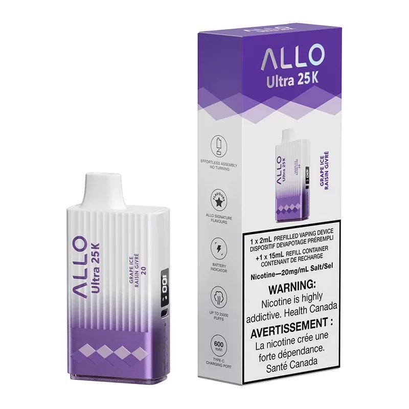 Allo Ultra 25K Disposable Vape Device – Grape Ice 17ml