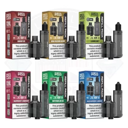 Insta Pod Refill Pack - Flavours#Banana Ice>Blueberry Fusion>Bubblegum>Cherry Ice>Cola Ice>Kiwi Passion Guava>Lemon Lime>Mr. Blue>Pineapple Ice>Raspberry Lemonade>Sour Blue Raspberry>Strawbe
