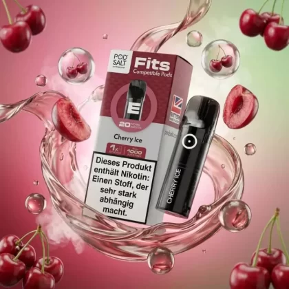 Pod Salt Fits Pods – Cherry Ice 20mg/ml (3er Pack) - Pod Salt / 20mg/ml / 2ml / ca. 1.000 pro 3er-Pack / pflanzliches Glycerin / Aromastoffe / Nikotin / Propylenglykol / Ja