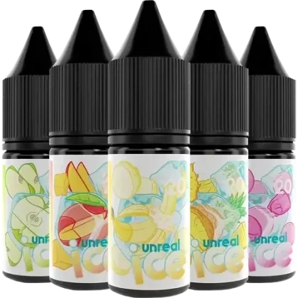 Unreal Ice Nic Salt E-Liquids - Flavour#Apple Ice>Banana Ice>Bubblegum Ice>Mango Ice>Pineapple Ice~Nic Salt Strength#5mg>10mg>20mg