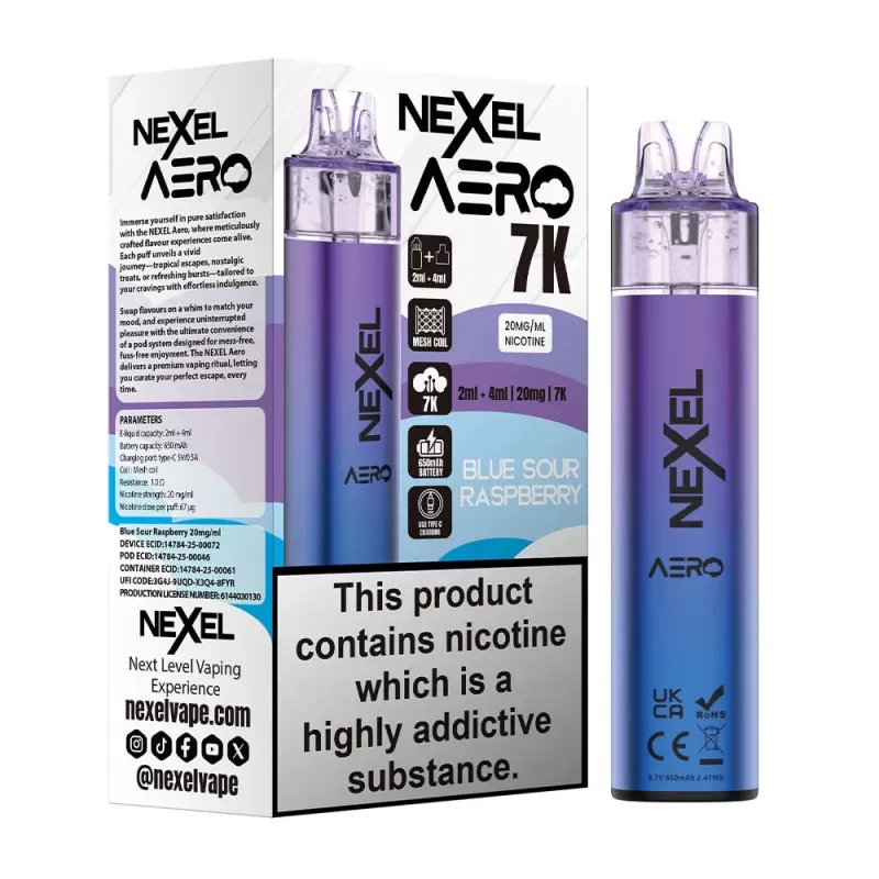 Nexel Aero 7K Prefilled Pod Kit - Blue Sour Raspberry - Image 3