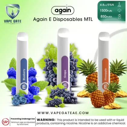 Again E Disposables MTL Vape 1500 Puffs 50mg - Compact & Portable - Mint