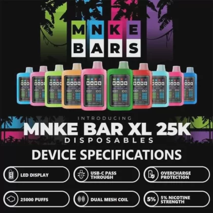 MNKE Bars XL 25K Puff Disposable Device – 25,000 Puffs - Strawberry Mint