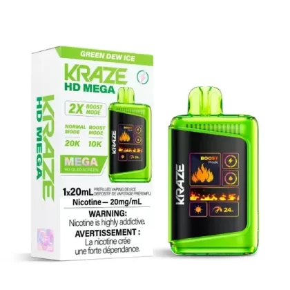 Kraze HD Mega Disposable Vape – 20K Puffs – Green Dew Ice