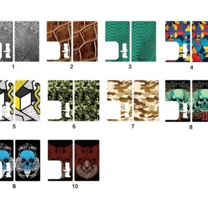 Vandy Vape Pulse BF Mod Stickers - Colour#02 – Leather>03 – Green Snake>04 – Abstract Hexagons>05 – Abstract Shapes>06 – Green Camo>07 – Desert Camo>09 – Vandy Skull>10 – Wolf (802177)