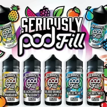 Doozy Seriously Pod Fill 50:50 e-liquids - Flavour#Banana Mandarin>Blackcurrant Passion>Blood Orange Pineapple>Blue Pear>Cherry Twist>Fresh Pineapple>Lemon Mint>Strawberry Raspberry>Spearmin