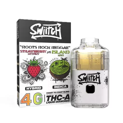 Switch Liquid Diamonds THC-A + HHC Vaporizer – 4000mg - Strain#Roots Rock Reggae (H/I)>The Forgiven (H/S)>Skyline Serenade (H/I)>Regole Del Denaro (S/H)>El Campeon (H/I)