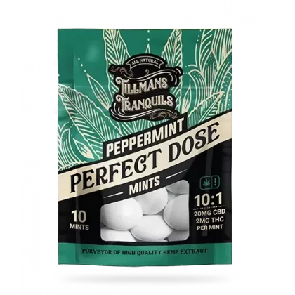 Tillmans Tranquils Peppermint Perfect Dose 20mg CBD 2mg THC Mints - quantity#1 Pack (12.99/pack)>3 Packs (11.99/pack)>10 Pack (9.99/pack)