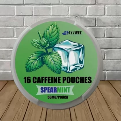 LyvWel Premium Dry Caffeine Pouches 56mg - flavor quantity#Peach Sweet Tea Single Tin (16ct)>Peach Sweet Tea 5ct Log (80ct)>Spearmint Single Can (16ct)>Spearmint 5ct Log (80ct)>Blueberry Ice