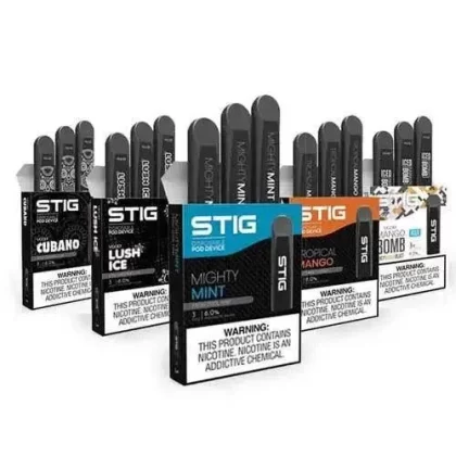 STIG Disposable Pod Device – Salt Nicotine Vape (1.2ml / 6% Nic) - FLAVOR#ICED PURPLE BOMB>CUBANO>MIGHTY MINT>SUMMER STRAWBERRY>TROPICAL MANGO>CRISP APPLE>LUSH ICE~Offers#1 Box (10Pcs)