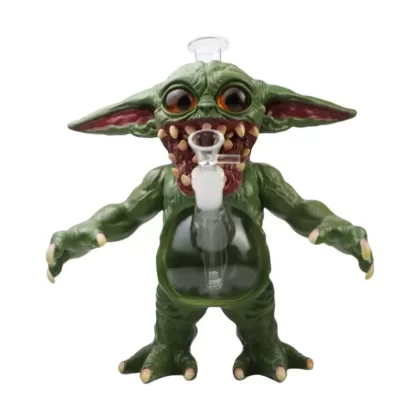 Waterpipe – 13698 – 18.3×20.4cm 3D Fine Resin Halloween Gremlin and Clear Glass