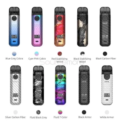 SMOK NOVO 4 25W POD KIT - Color#blue grey cobra>cyan pink cobra>red stabilizing wood>black stabilizing wood>black carbon fiber>silver carbon fiver>fluid black grey>fluid 7-color>black armor>