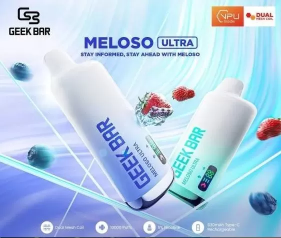 Geek Bar Meloso Ultra Rechargeable Disposable Vape (10,000 Puffs) - 20 mg / Blueberry Sour Raspberry - Image 2