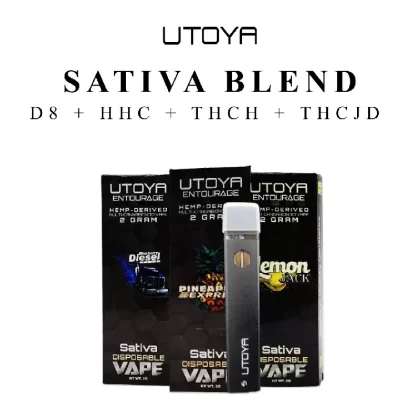 Utoya | Sativa Blend THC-H + THC-JD Disposable Vape – 2g - Strain#Blueberry Diesel - Sativa>Lemon Jack - Sativa>Pineapple Express - Sativa