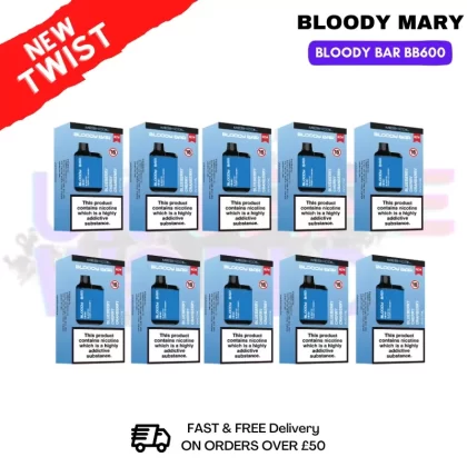 Blueberry Cherry Cranberry Bloody Bar BB600 Puff Kits Box Of 10