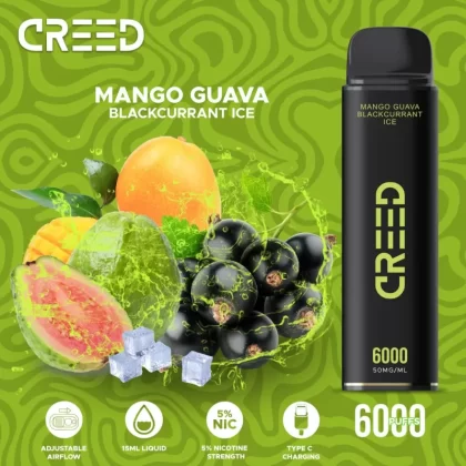 Creed Disposable Vape – Mango Guava Blackcurrant Ice 6000 Puffs - Vapebazaar Pk