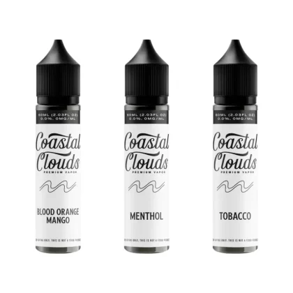 Coastal Clouds E-Liquid – 60ml Freebase – 1$ Off - Flavor#Apple Peach Strawberry>Apple Watermelon>Blood Orange Mango>Blood Orange Peach>Blueberry Banana>Blueberry Limeade>Caramel Brulee>Citr