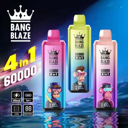 Bang Blaze 4 in 1 60000 – 60K Puffs 56ml E-liquid 650mAh Disposable Vape - 60000 puffs; Vape Product, Vape Product; blueberry ice/peach ice/rainbow candy/lemon sour orange, blueberry ice/pea
