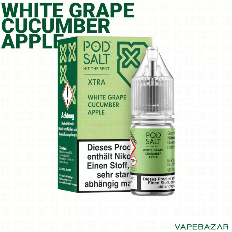 Pod Salt X Nikotinsalz Liquid – White Grape Cucumber Apple - Vapebazar - Image 2
